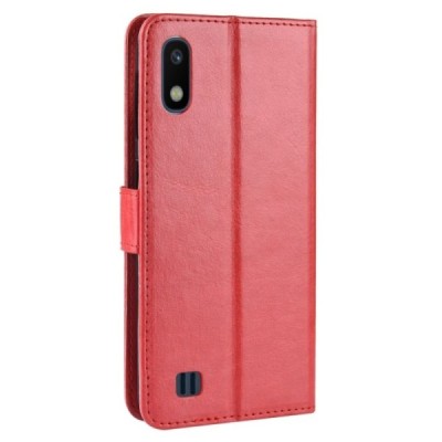 Samsung Galaxy A10 (A105F) atverčiamas raudonas odinis dėklas - piniginė / Priedai.lt