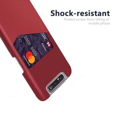 Samsung Galaxy A80 (A805F) „KSQ“ Shell sarkans ādas apvalks ar iebūvētu karšu turētāju / Vacins.lv