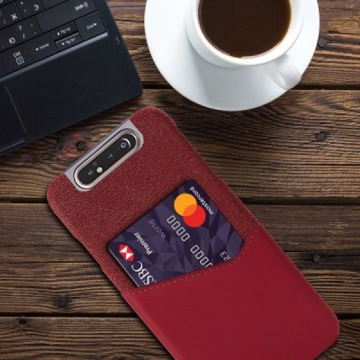 Samsung Galaxy A80 (A805F) „KSQ“ Shell sarkans ādas apvalks ar iebūvētu karšu turētāju / Vacins.lv