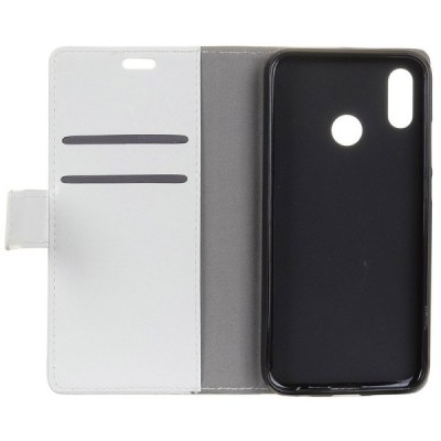 Huawei Y7 2019 (Y7 Prime 2019) atvēramais ādas balts maciņš, grāmata (maks) / Vacins.lv