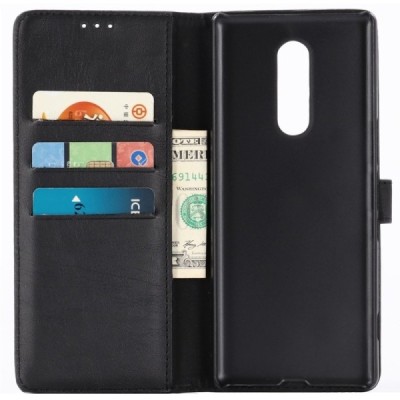 Sony Xperia 1 (XZ4) atvēramais ādas melns retro maciņš (maks) / Vacins.lv