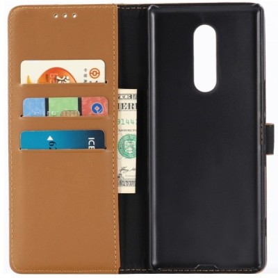 Sony Xperia 1 (XZ4) atvēramais ādas gaiši brūns retro maciņš (maks) / Vacins.lv