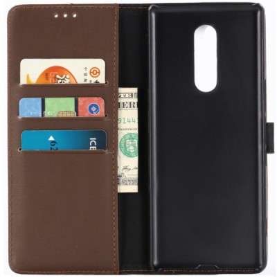 Sony Xperia 1 (XZ4) atvēramais ādas tumši brūns retro maciņš (maks) / Vacins.lv