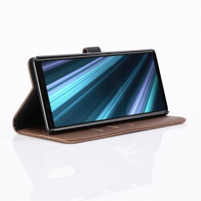 Sony Xperia 1 (XZ4) atvēramais ādas tumši brūns retro maciņš (maks) / Vacins.lv