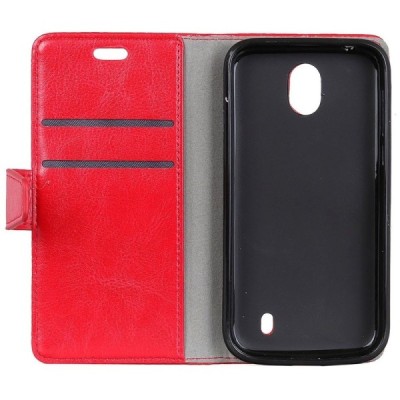 Nokia 1 atverčiamas raudonas odinis dėklas, knygutė - piniginė / Priedai.lt
