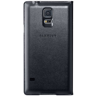 Samsung Galaxy S5 G900 (S5 Neo G903) S View Cover atverčiamas juodas odinis dėklas / Priedai.lt
