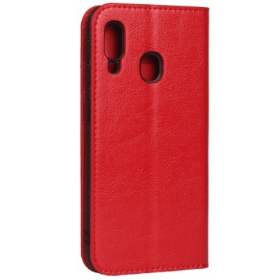 Samsung Galaxy A20e (A202F) atvēramais ādas sarkans maciņš (maks) / Vacins.lv