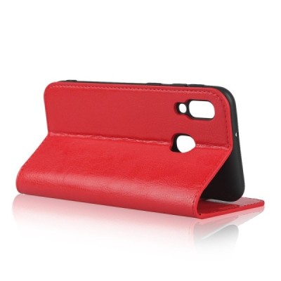 Samsung Galaxy A20e (A202F) atvēramais ādas sarkans maciņš (maks) / Vacins.lv