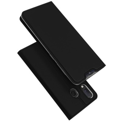 Samsung Galaxy A20e (A202F) „Dux Ducis“ Skin sērijas melns ādas atvērams maciņš / Vacins.lv