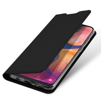 Samsung Galaxy A20e (A202F) „Dux Ducis“ Skin sērijas melns ādas atvērams maciņš / Vacins.lv