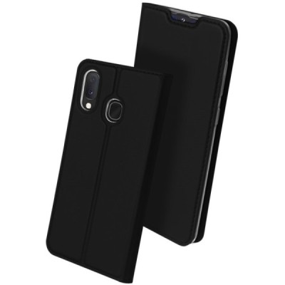 Samsung Galaxy A20e (A202F) „Dux Ducis“ Skin sērijas melns ādas atvērams maciņš / Vacins.lv