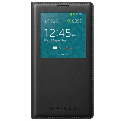 Samsung Galaxy Note 3 S View Cover atvērams melns ādas futrālis / Vacins.lv