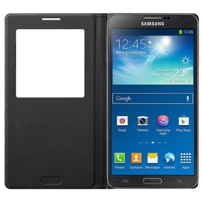Samsung Galaxy Note 3 S View Cover atvērams melns ādas futrālis / Vacins.lv