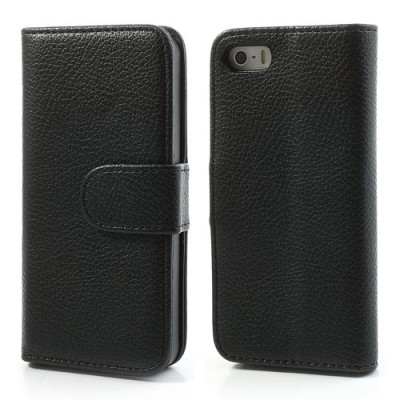 „Lychee“ atverčiamas dirbtinės odos juodas Apple iPhone SE (5, 5s) dėklas (dėkliukas) / Priedai.lt