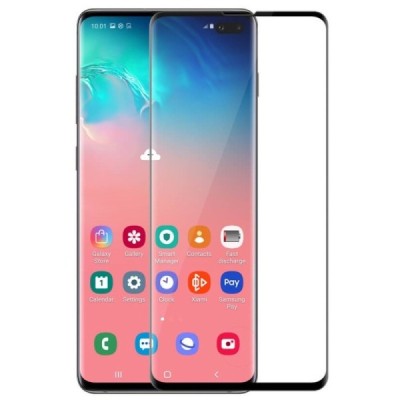 Samsung Galaxy S10+ (G975) „Rurihai“ 9H Tempered Glass sustiprintos apsaugos juodas pilnai dengiantis apsauginis ekrano stiklas