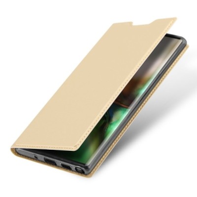 „Dux Ducis“ Skin serijos Samsung Galaxy Note 10 (N970F) auksinis odinis atverčiamas dėklas / Priedai.lt