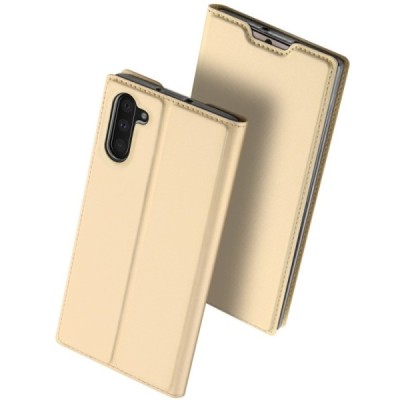 „Dux Ducis“ Skin serijos Samsung Galaxy Note 10 (N970F) auksinis odinis atverčiamas dėklas / Priedai.lt