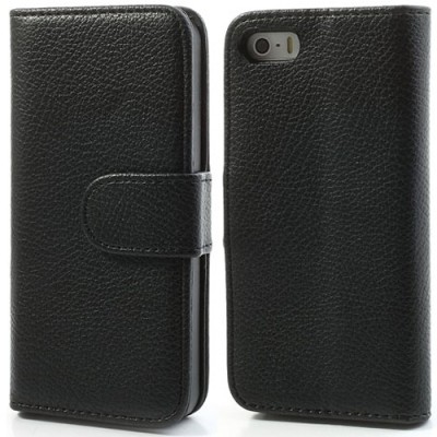 „Lychee“ atverčiamas dirbtinės odos juodas Apple iPhone SE (5, 5s) dėklas (dėkliukas) / Priedai.lt