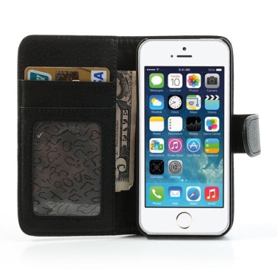 „Lychee“ atverčiamas dirbtinės odos juodas Apple iPhone SE (5, 5s) dėklas (dėkliukas) / Priedai.lt