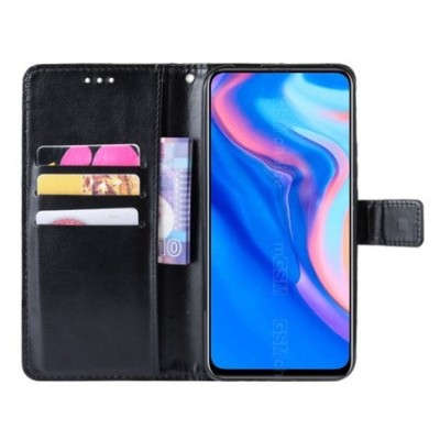 Huawei P Smart Z atvēramais ādas melns maciņš, grāmata (maks) / Vacins.lv