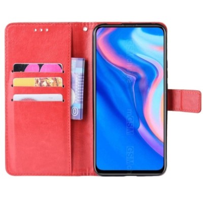 Huawei P Smart Z atvēramais ādas sarkans maciņš, grāmata (maks) / Vacins.lv