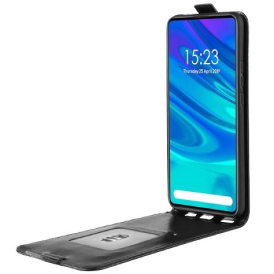 Huawei P Smart Z vertikāli atvēramais ādas melns maciņš (maks) / Vacins.lv