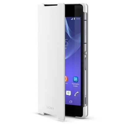 Oficialius Sony Xperia Z2 Style Cover Stand baltas atverčiamas dėklas SCR10 / Priedai.lt