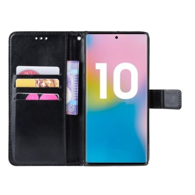 Samsung Galaxy Note 10+ (N975F) atverčiamas juodas odinis dėklas - piniginė / Priedai.lt