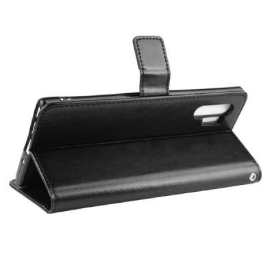 Samsung Galaxy Note 10+ (N975F) atverčiamas juodas odinis dėklas - piniginė / Priedai.lt