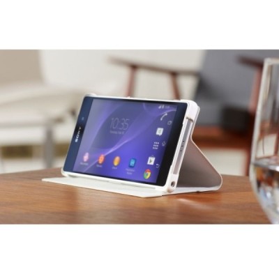 Oficialius Sony Xperia Z2 Style Cover Stand baltas atverčiamas dėklas SCR10 / Priedai.lt