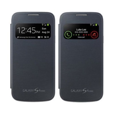 Samsung Galaxy S4 mini i9195 S View Cover atverčiamas juodas dėklas - dangtelis / Priedai.lt