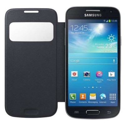 Samsung Galaxy S4 mini i9195 S View Cover atverčiamas juodas dėklas - dangtelis / Priedai.lt