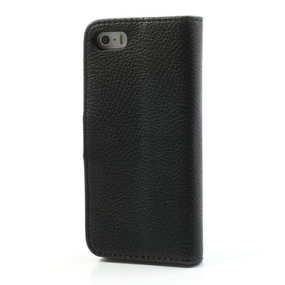 „Lychee“ atverčiamas dirbtinės odos juodas Apple iPhone SE (5, 5s) dėklas (dėkliukas) / Priedai.lt