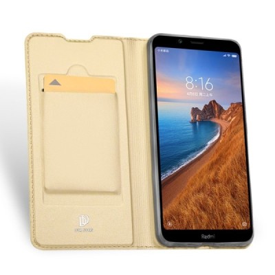 Xiaomi Redmi 7A „Dux Ducis“ Skin sērijas zelta ādas atvērams maciņš / Vacins.lv