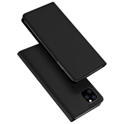 Apple iPhone 11 Pro Max „Dux Ducis“ Skin sērijas melns ādas atvērams maciņš / Vacins.lv