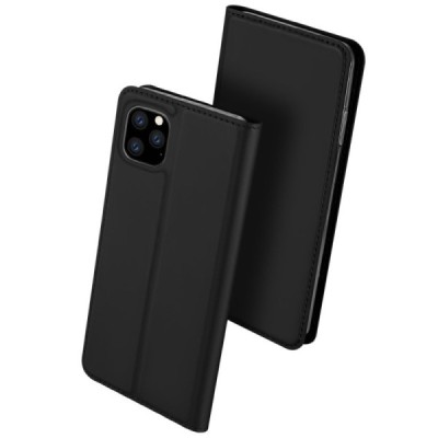 Apple iPhone 11 Pro Max „Dux Ducis“ Skin sērijas melns ādas atvērams maciņš / Vacins.lv