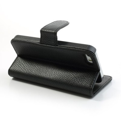 „Lychee“ atverčiamas dirbtinės odos juodas Apple iPhone SE (5, 5s) dėklas (dėkliukas) / Priedai.lt