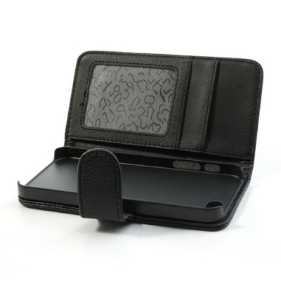 „Lychee“ atverčiamas dirbtinės odos juodas Apple iPhone SE (5, 5s) dėklas (dėkliukas) / Priedai.lt