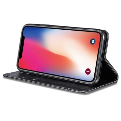 Apple iPhone 11 Pro Max Solīds melns ādas atvērams maciņš / Vacins.lv