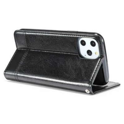 Apple iPhone 11 Pro Max Solīds melns ādas atvērams maciņš / Vacins.lv