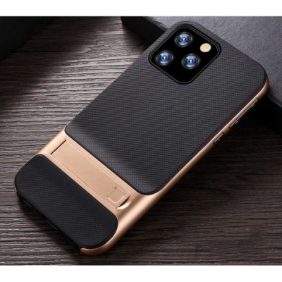 „Kickstand“ sustiprintos apsaugos Apple iPhone 11 Pro Max auksinis kieto silikono (TPU) ir plastiko dėklas / Priedai.lt