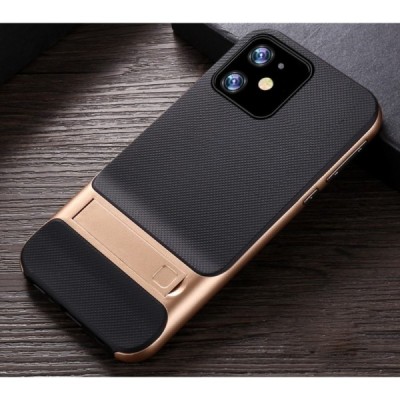 „Kickstand“ sustiprintos apsaugos Apple iPhone 11 auksinis kieto silikono (TPU) ir plastiko dėklas / Priedai.lt