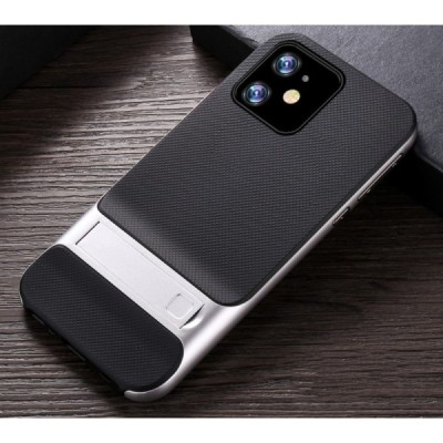 „Kickstand“ sustiprintos apsaugos Apple iPhone 11 sidabrinis kieto silikono (TPU) ir plastiko dėklas / Priedai.lt