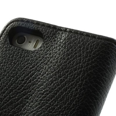 „Lychee“ atverčiamas dirbtinės odos juodas Apple iPhone SE (5, 5s) dėklas (dėkliukas) / Priedai.lt