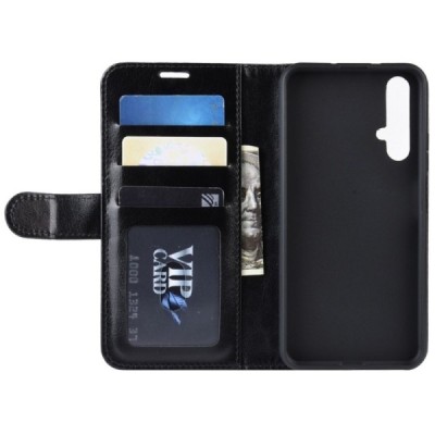 Huawei Honor 20 (Nova 5T) atvēramais ādas melns maciņš, grāmata (maks) / Vacins.lv