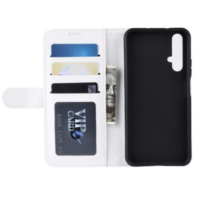 Huawei Honor 20 (Nova 5T) atvēramais ādas balts maciņš, grāmata (maks) / Vacins.lv