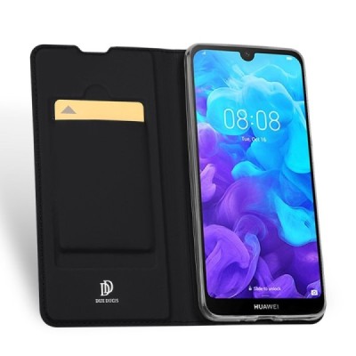 Huawei Y5 2019 (Honor 8S) „Dux Ducis“ Skin sērijas melns ādas atvērams maciņš / Vacins.lv