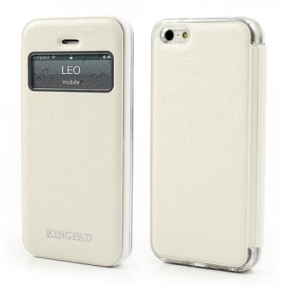 Smėlinis „Kingpad“ atverčiamas „S-View“ stiliaus Apple iPhone SE (5, 5s) dėklas (dėkliukas) / Priedai.lt