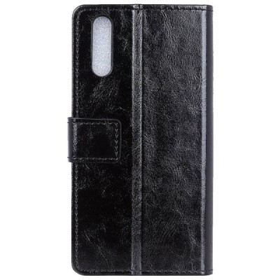 Sony Xperia 5 atverčiamas juodas odinis dėklas - piniginė / Priedai.lt