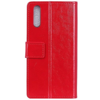 Sony Xperia 5 atverčiamas raudonas odinis dėklas - piniginė / Priedai.lt